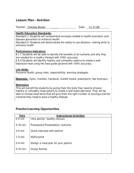 Nutrition Lesson Plan