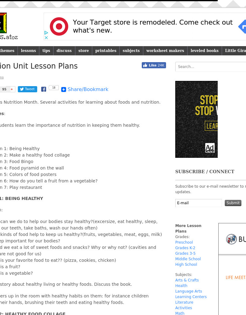 Nutrition Unit Lesson Plan