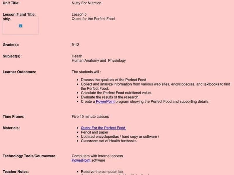 Nutty For Nutrition Lesson Plan