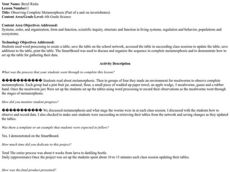 Observing Complete Metamorphosis Lesson Plan