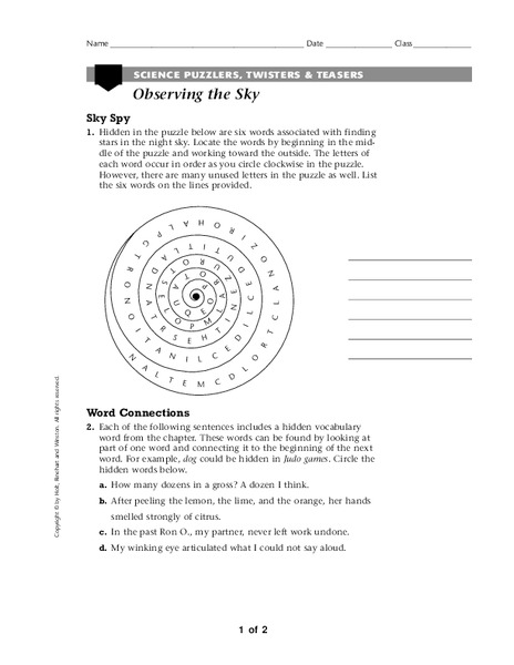 Observing The Sky Worksheet