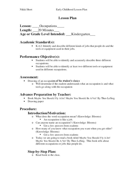 Occupations Lesson Plan