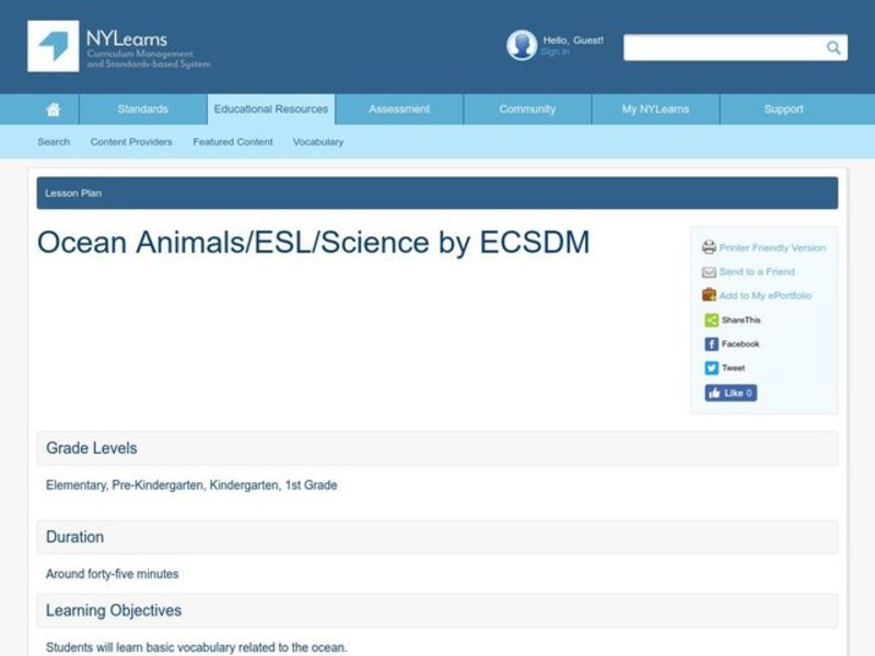 Ocean Animals Lesson Plan