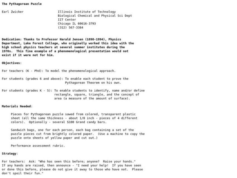 The Pythagorean Puzzle Lesson Plan