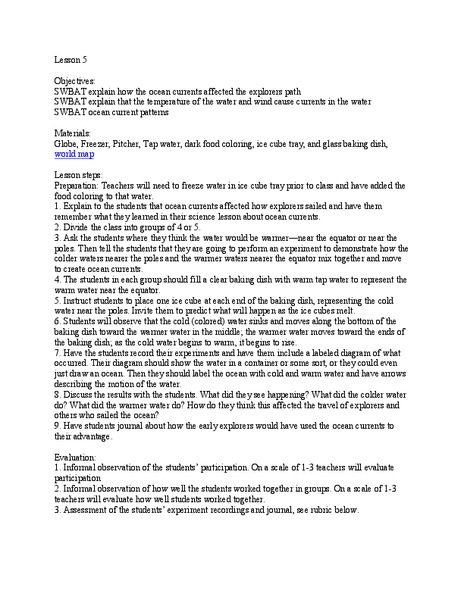 Ocean Currents Lesson Plan