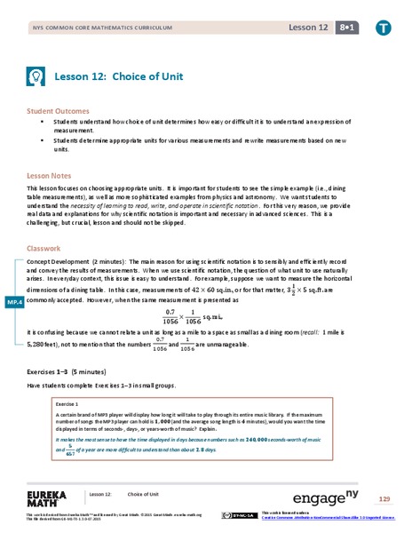 Choice of Unit Lesson Plan