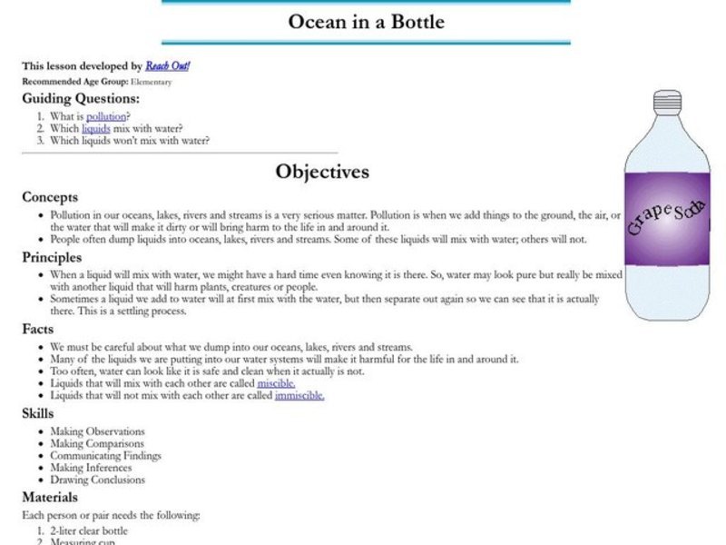 Ocean in a Bottle Lesson Plan