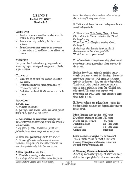 Ocean Pollution Lesson Plan