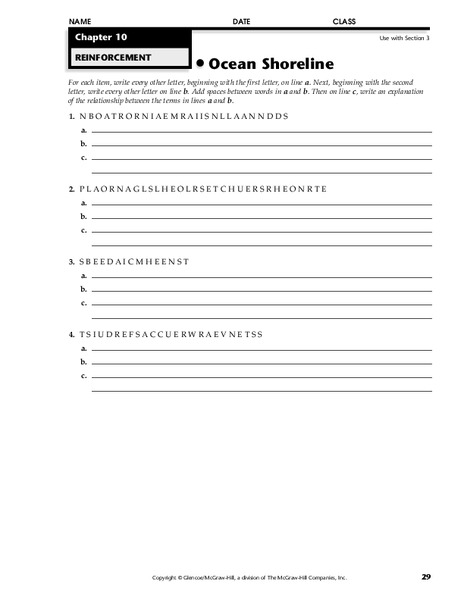 Ocean Shoreline Worksheet