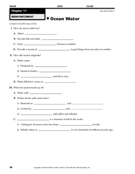 Ocean Water Worksheet