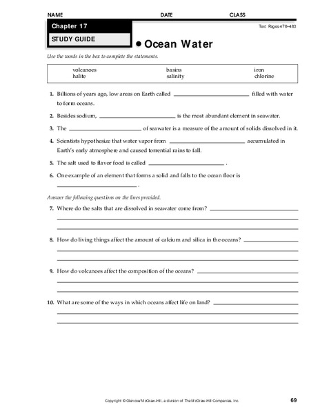 Ocean Water Worksheet