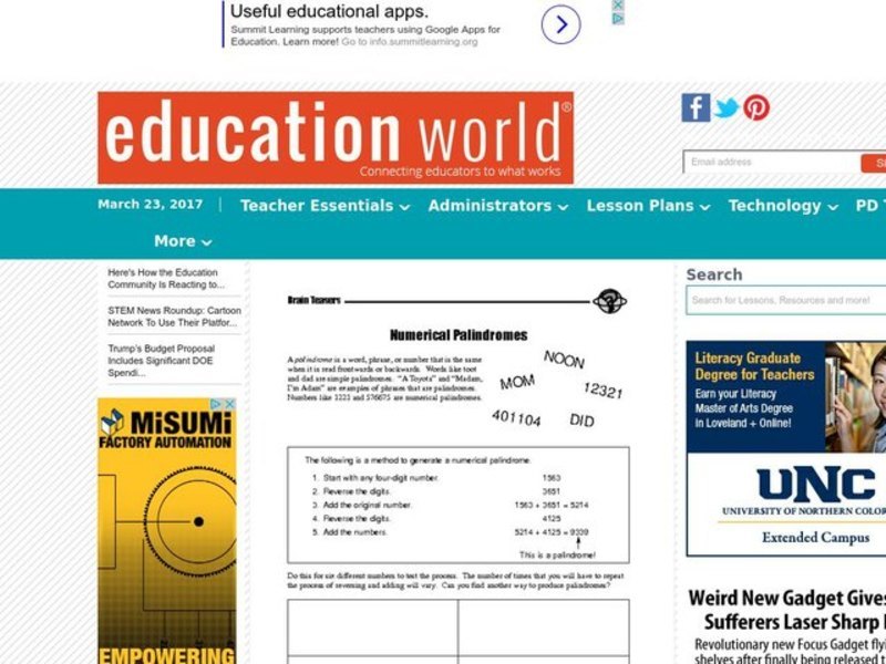 Numerical Palindromes Lesson Plan