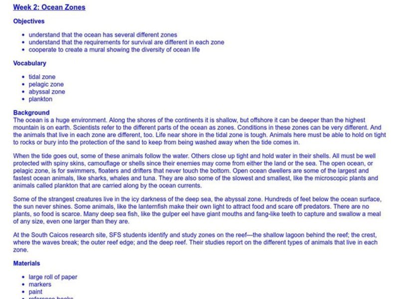Ocean Zones Lesson Plan