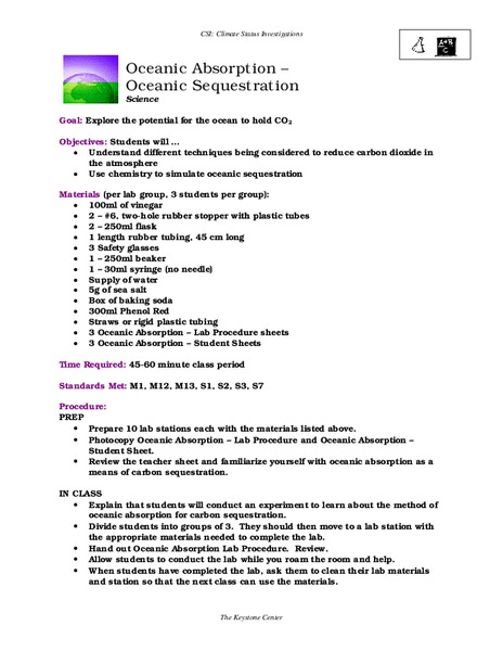 Oceanic Absorption- Oceanic Sequestration Lesson Plan