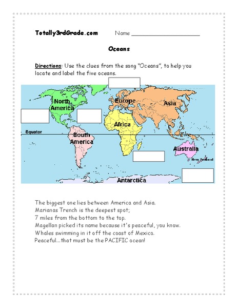 Oceans Worksheet