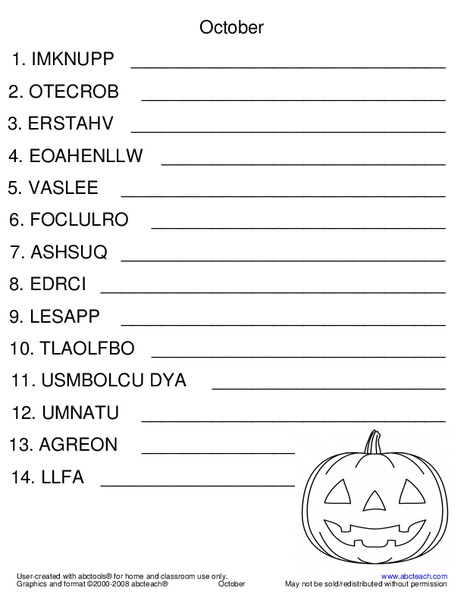 October Worksheet