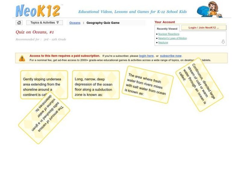 Oceans Quiz #1 Interactive