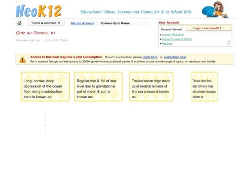 Oceans Quiz #1 Interactive