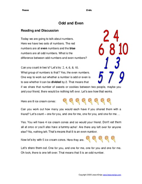 Odd and Even Worksheet