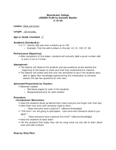 Odd and Even Lesson Plan