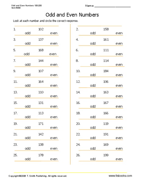 Odd and Even Numbers Worksheet