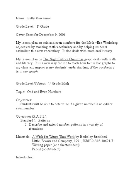 Odd and Even Numbers Lesson Plan