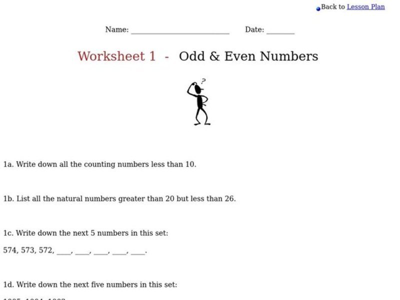 Odd and Even Numbers Worksheet