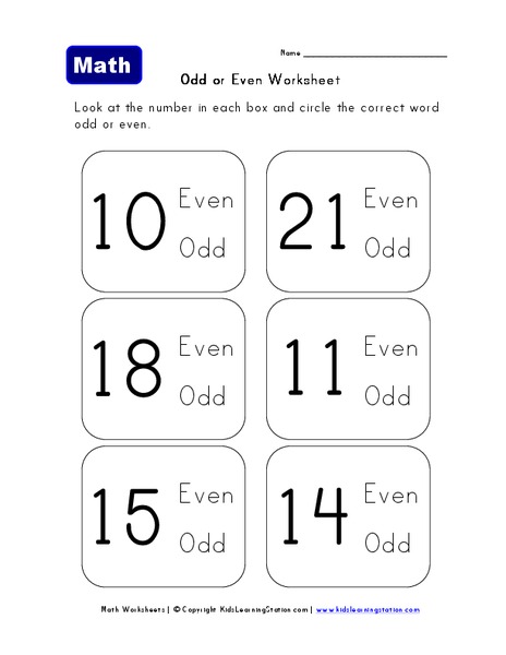Odd or Even Worksheet
