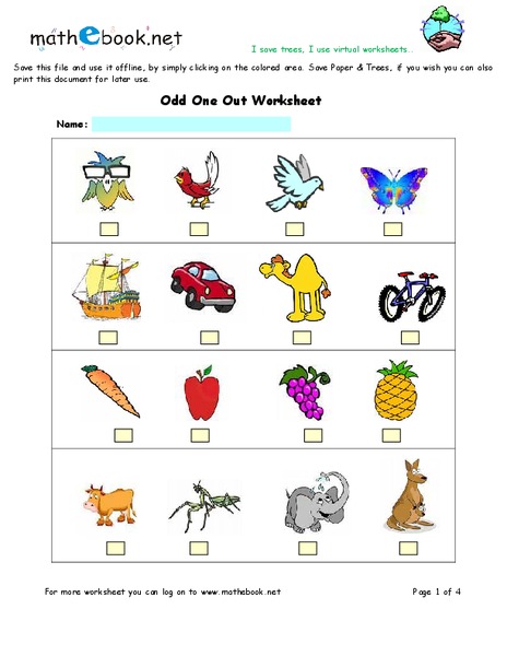 Odd One Out Worksheet Worksheet