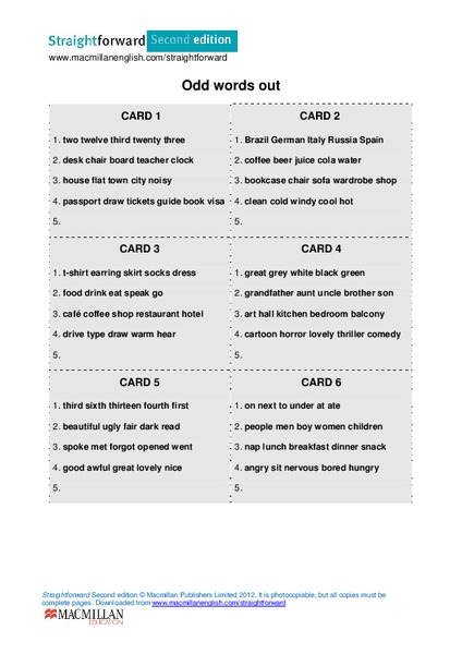 Odd Words Out Worksheet