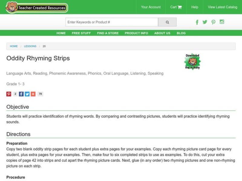 Oddity Rhyming Strips Lesson Plan