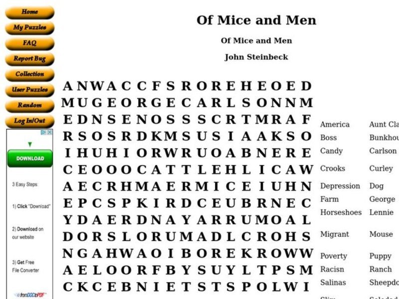 Of Mice and Men Worksheet