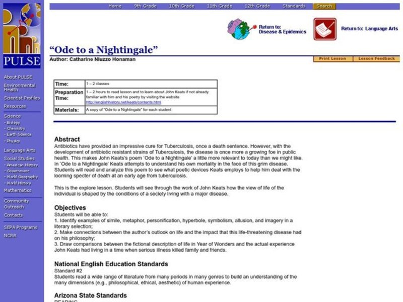 Ode to a Nightingale Lesson Plan