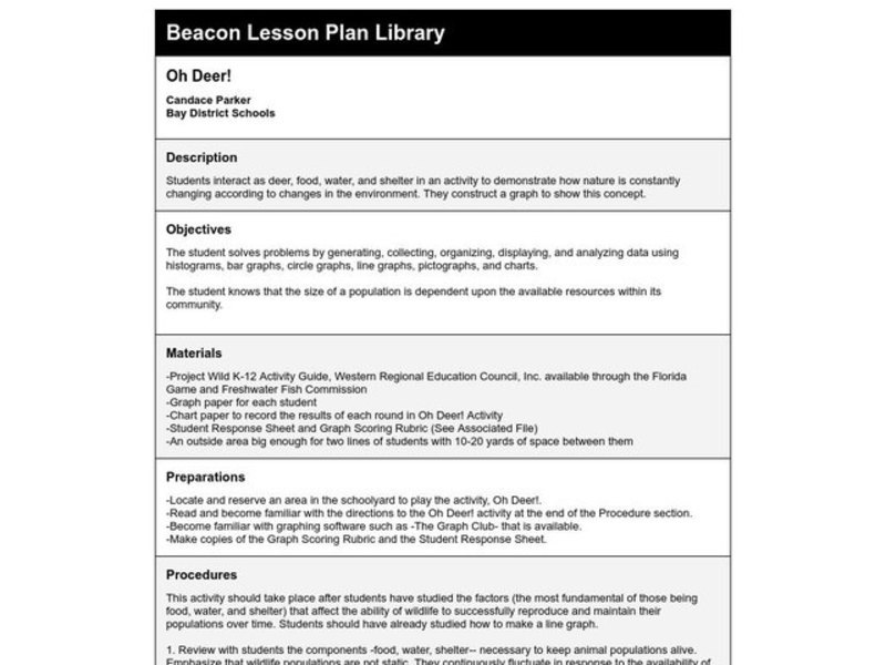 Oh Deer! Lesson Plan