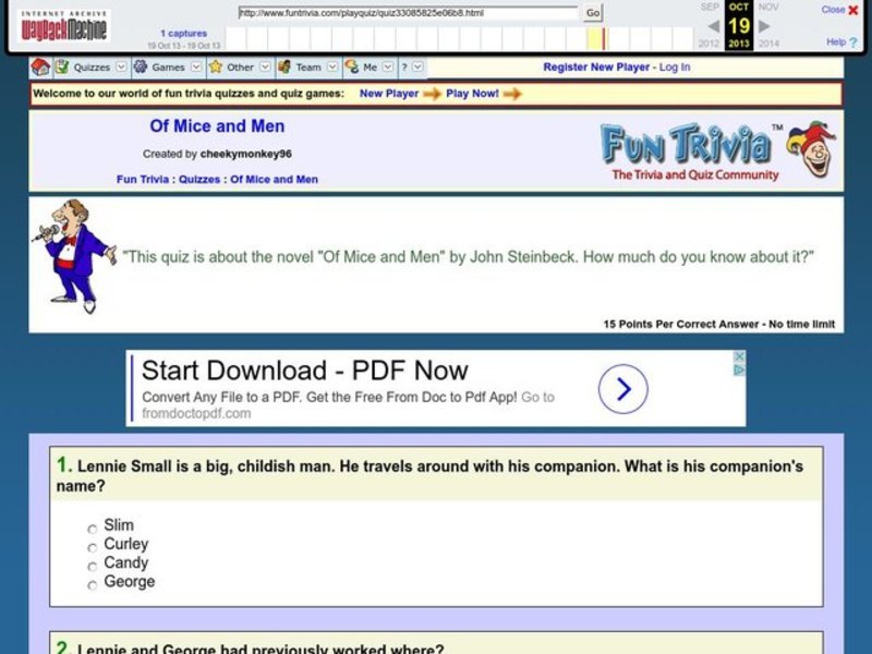 Of Mice and Men: Fun Trivia Quiz Interactive
