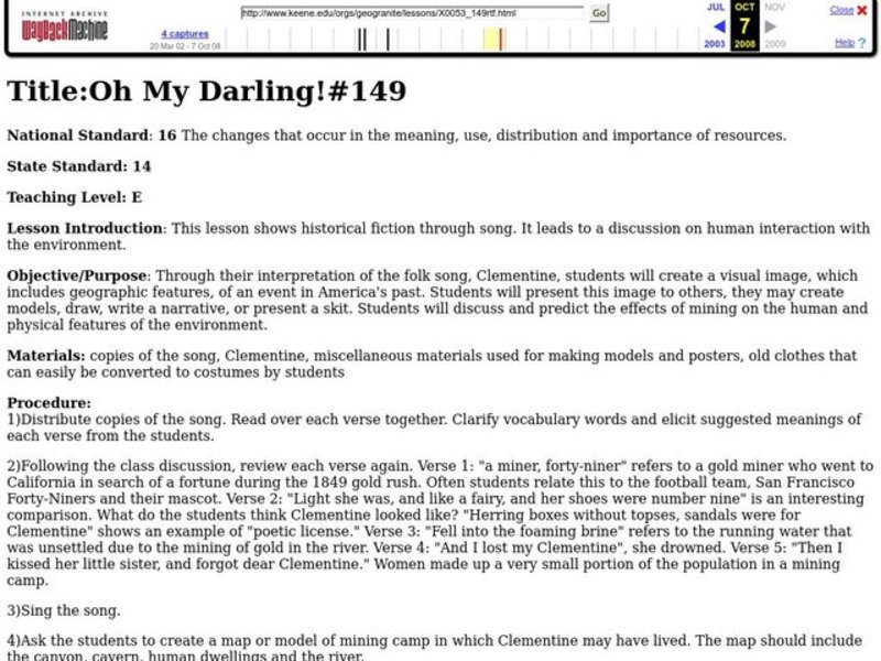 Oh My Darling Lesson Plan