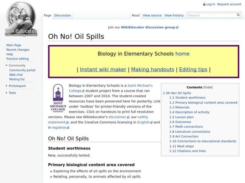 Oh No! Oil Spills Lesson Plan