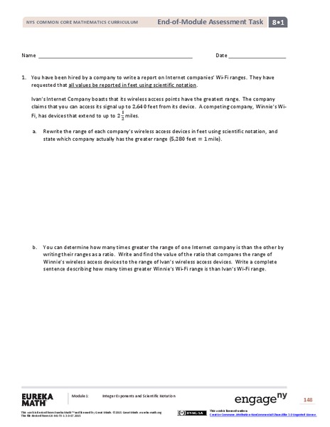 End-of-Module Assessment Task: Grade 8 Module 1 Assessment