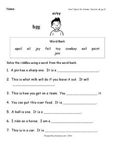 oi/oy Words Worksheet