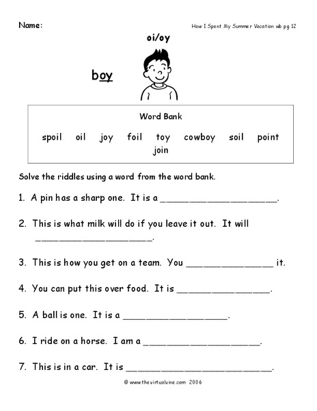 oi/oy Words Worksheet