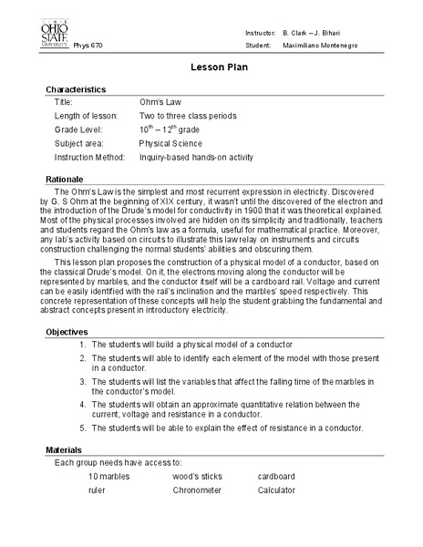 Ohm's Law Lesson Plan