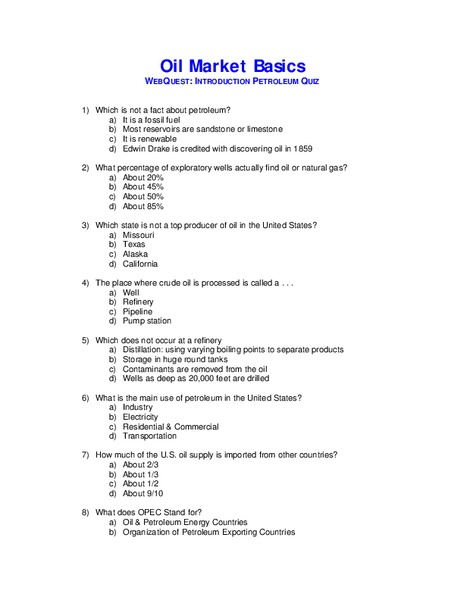 Oil Market Basics Worksheet