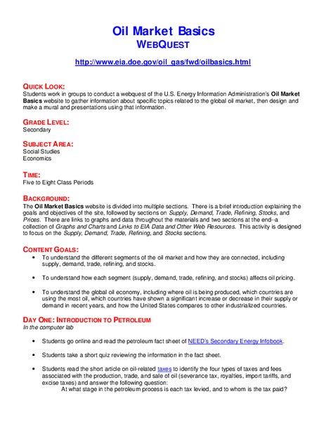 Oil Market Basics Lesson Plan