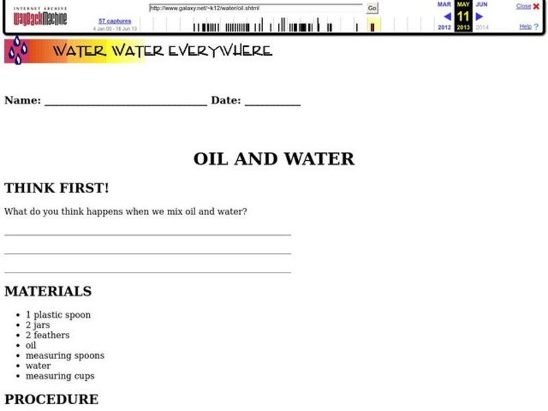Oil and Water Worksheet