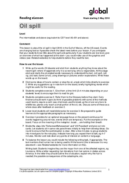 Oil Spill Lesson Plan