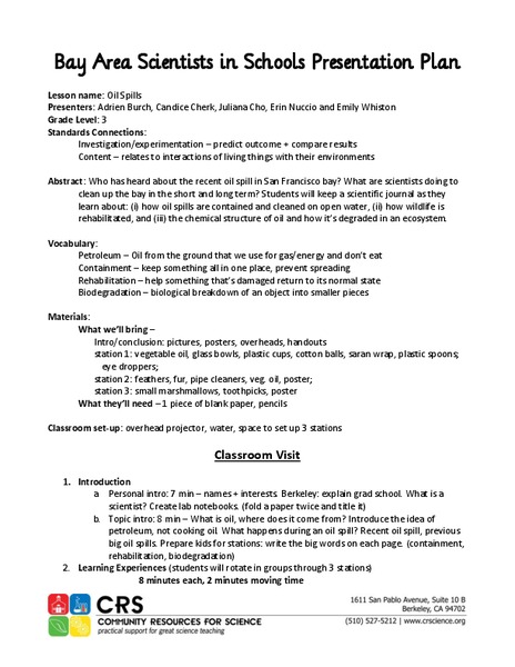Oil Spills Lesson Plan