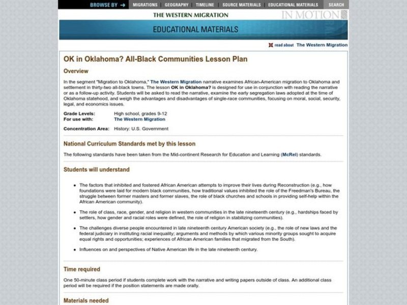 OK in Oklahoma? All-Black Communities Lesson Plan