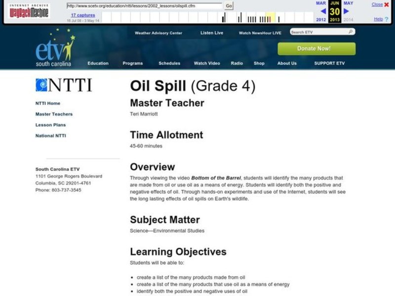 Oil Spill Lesson Plan