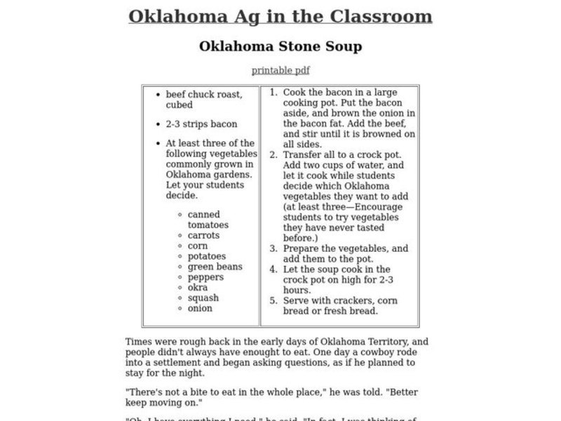 Oklahoma Stone Soup Lesson Plan