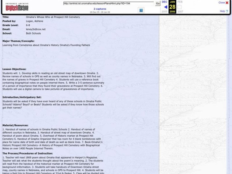 Omaha's Whose Who at Prospect Hill Cemetery Lesson Plan